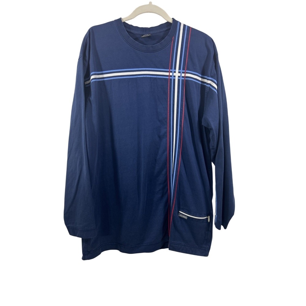 Jordan Men Large Blue Shirt Small Zipped Pocket Y2K Cotton Long Sleeves Vintage